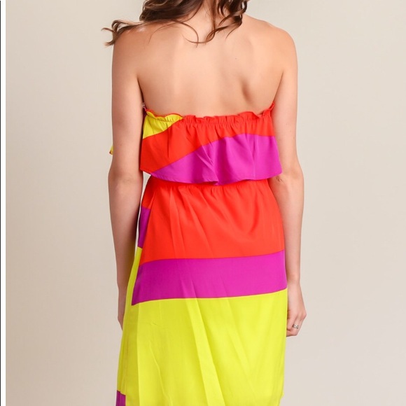 Off Shoulder Multi-Color Block Sundress | Ruffle  | Knee- Length - Picture 2 of 2